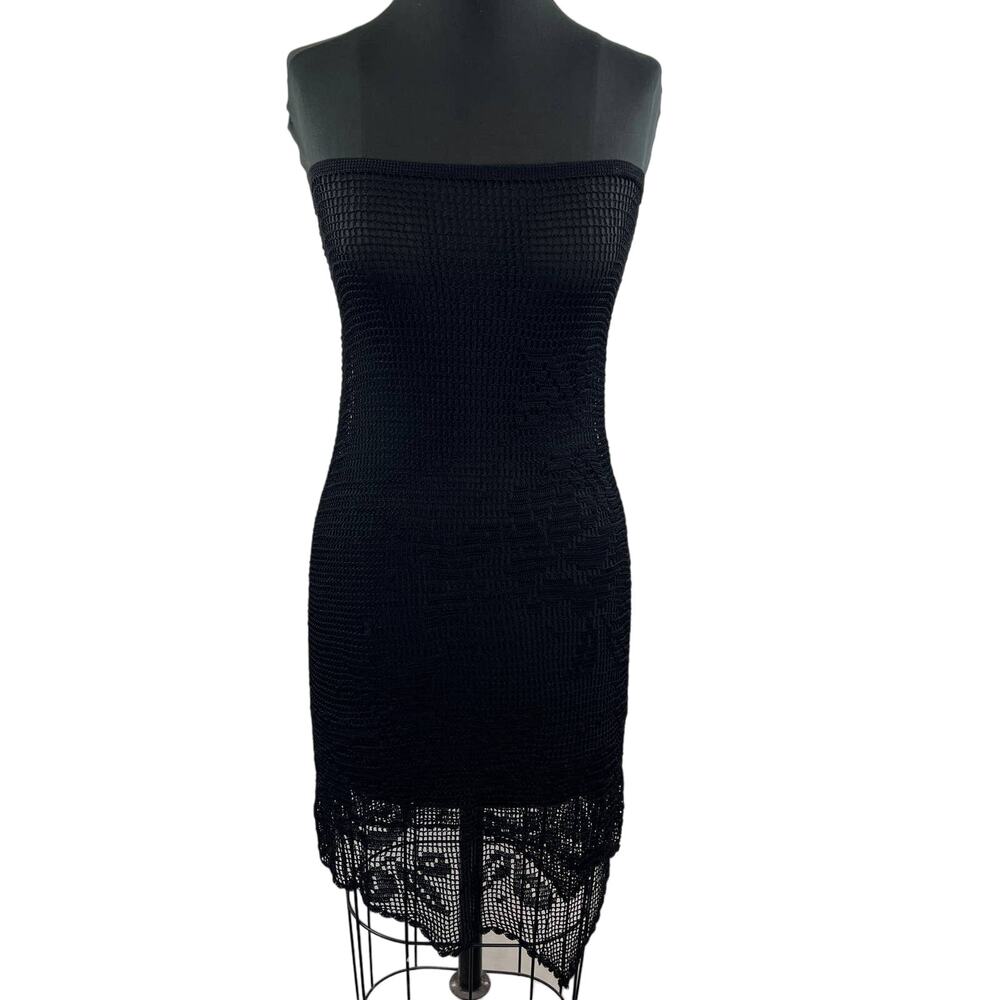 Vintage CONTENT Women's Black Open Knit Strapless Asymmetrical Hem Dress Skirt M